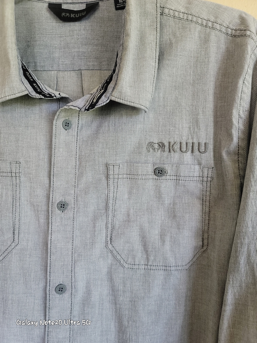 KUIU Basin Gray Micro Stripe Long Sleeve Button Up Shirt Mens XL
